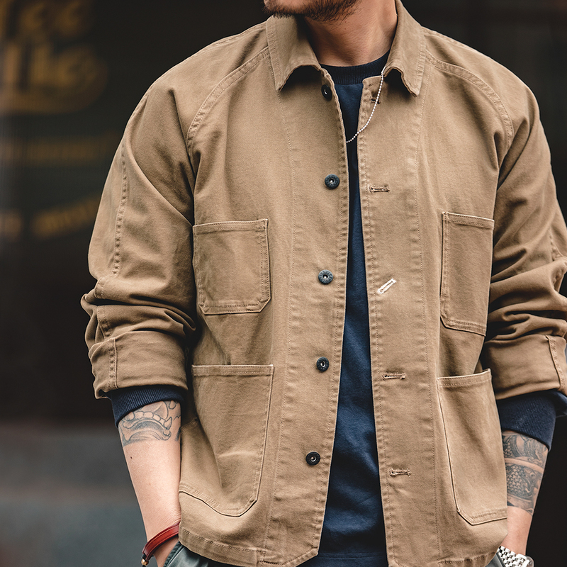 Maden Workwear American Retro Paris Button Four Pocket Jacket Flip Collar Amekaji Vintage Coat Men 240824