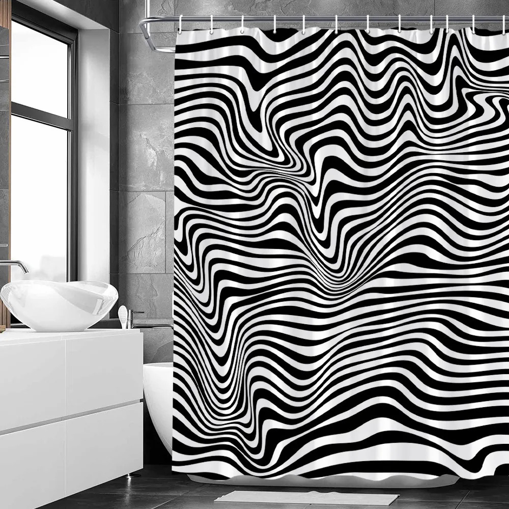 Leopard Shower Curtains Black White Zebra Skin Printing Rural Farm Decorative Pattern Fabric Bath Curtain Bathroom Screen Hooks 240824