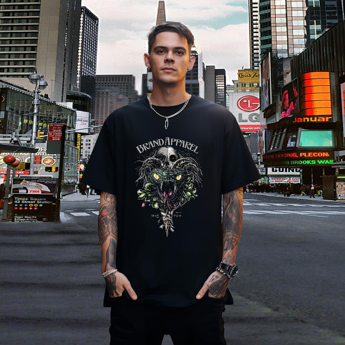 Comfortable T Shirt For Man 230g Cotton skull Hip Hop Street Plus Size Custom Breathable Crew Neck Men Tops Tees 2024 New Top Tees