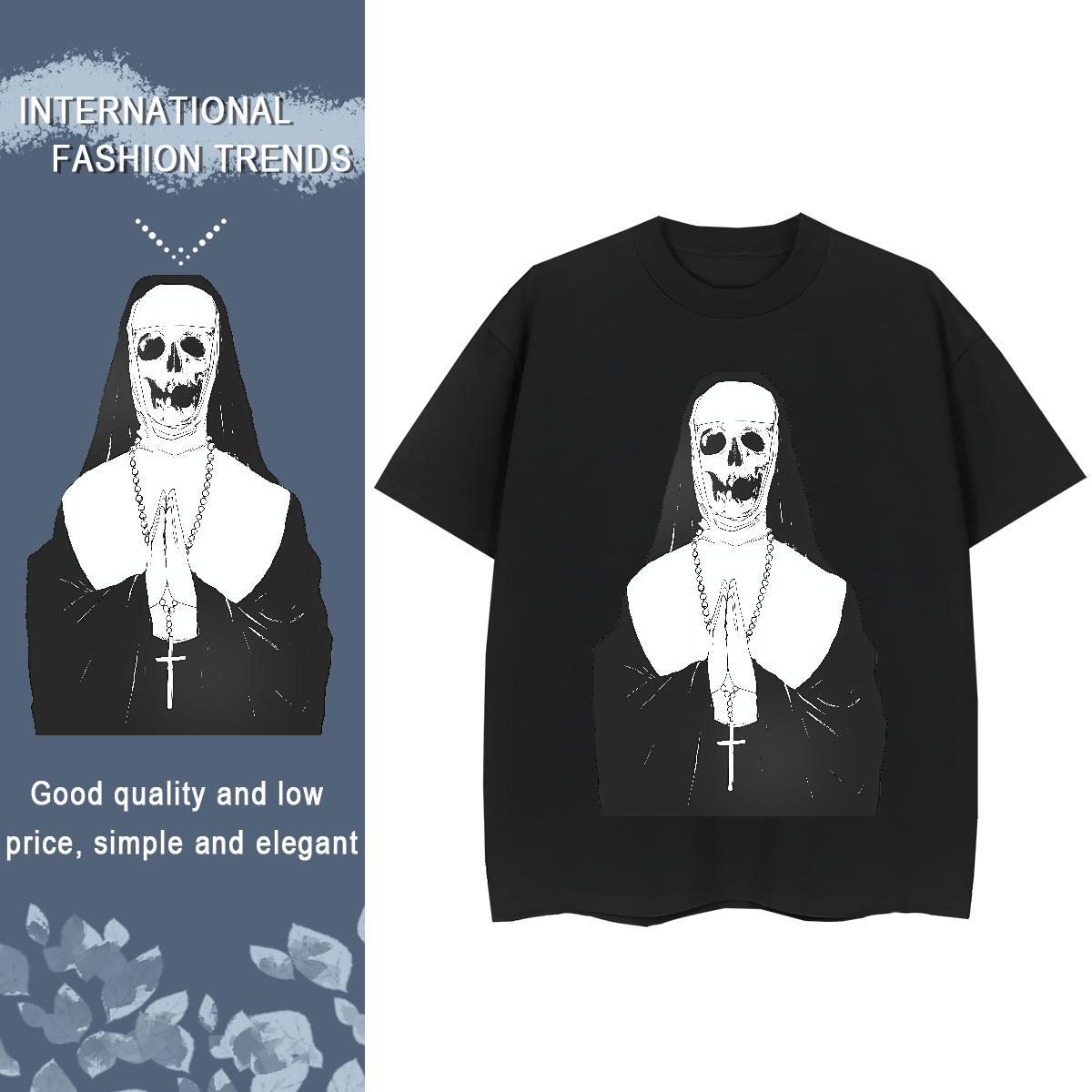 High quality Women Tshirts 230g Pure Cotton skull face Street Casual T-Shirts for Women Breathable Short Sleeve Skull Polos