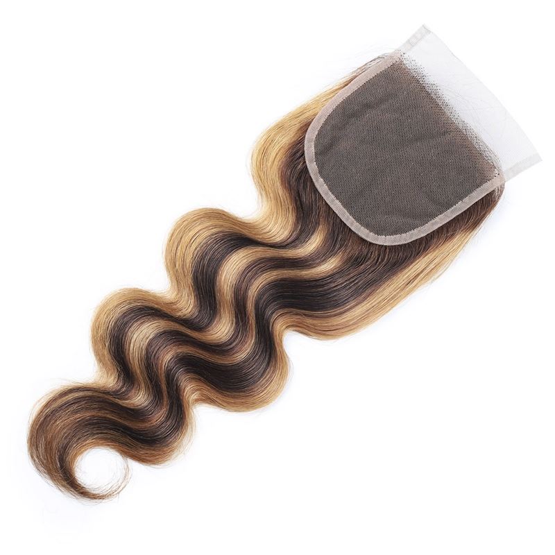 99J 27# 33# P4/27 Piano Color 4X4 Lace Closure Body Wave Brazilian 100% Human Hair 12-24inch Free Part