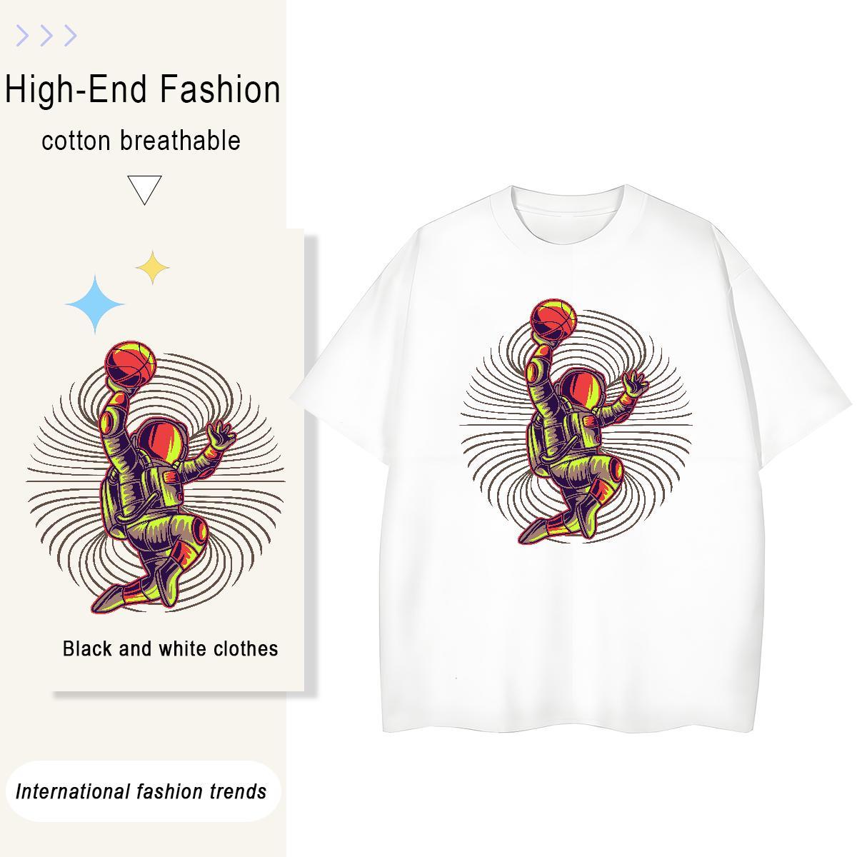 Loose Womens Tshirts 100% Cotton 230g universe Sports Street Wear Womens T Shirts O Neck Short Sleeves Floral Print Tops