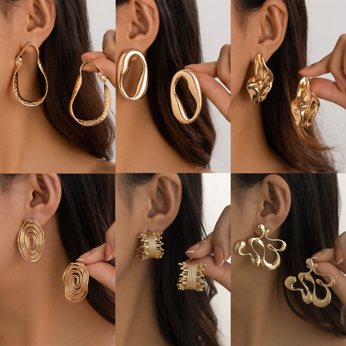 Irregular hollow out twisted circular with geometric alloy and minimalist style earrings