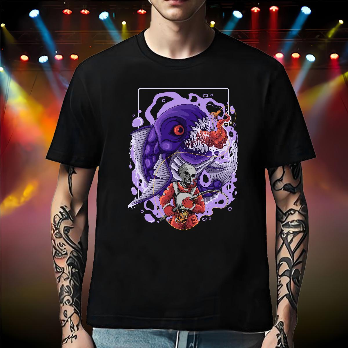 Popular Men T Shirts 230g Cotton skull Summer Casual Cartoon Print O Neck Short Sleeves Tshirts 2024 New Tops Tees