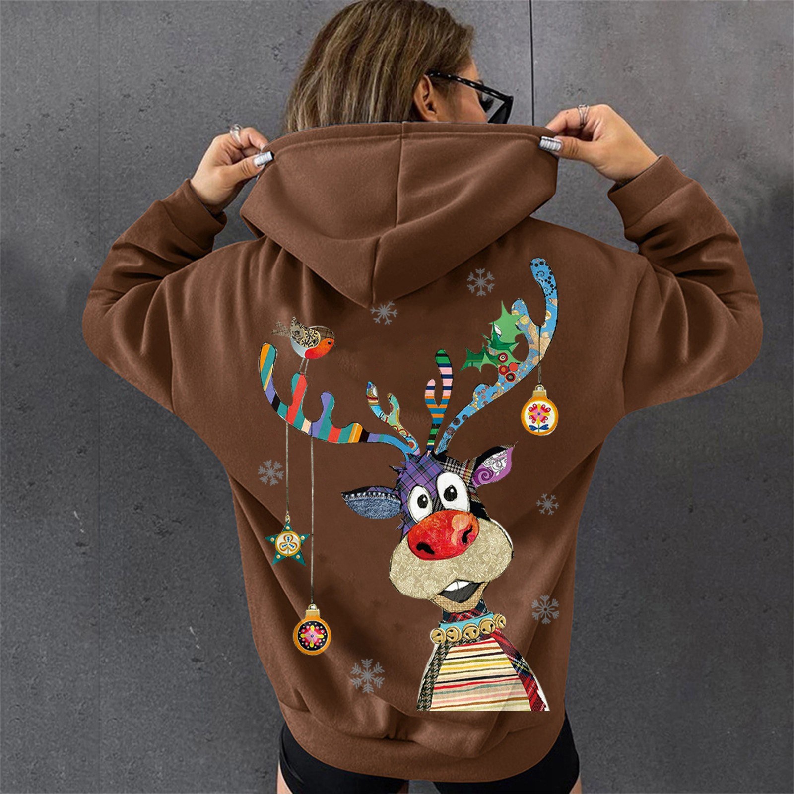 Women's new hooded hoodie with deer print dongdumaoyi