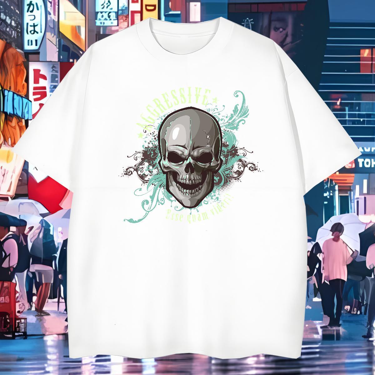 Brand Man T Shirts 230g 100% Cotton skull Hip Hop Street DIY Anime Breathable Short Sleeve Couples T Shirts Fashion New Wear