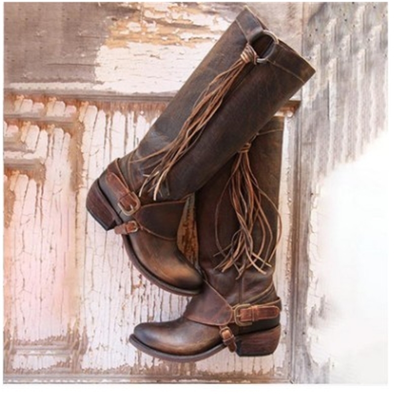 Gladiator Boots Womens Retro Shoes Womens Tassel Over Knee Casual Boots Fashion Round Toe Knight Full Match Buckle 240823