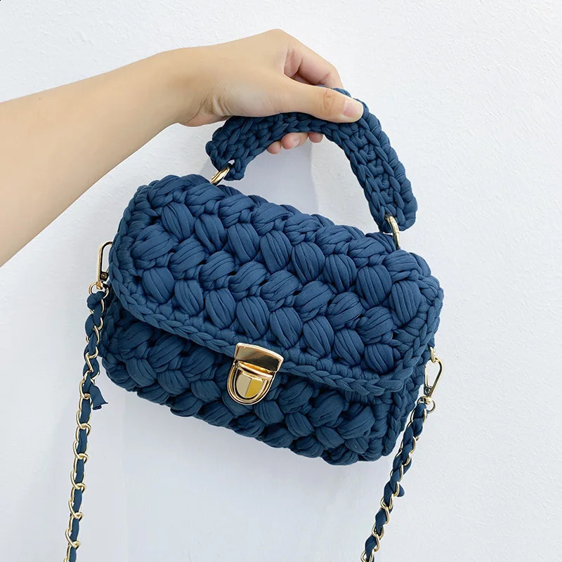 Rope Woven Women Handbags Knitting Chains Shoulder Crossbody Bag Casual Lady Hand Bags Small Flap Purses 240826