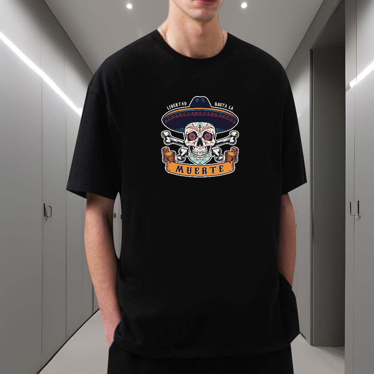 Loose Men T Shirts 230g Pure Cotton skull Casual Custom Print Plus Size Breathable Soft Tshirts 2024 Summer Tops Tees