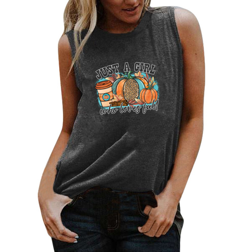 European size bodybuilding sleeveless with colorful pumpkin coffee cup letter printing, plus fat and oversized loose top dongdumaoyi