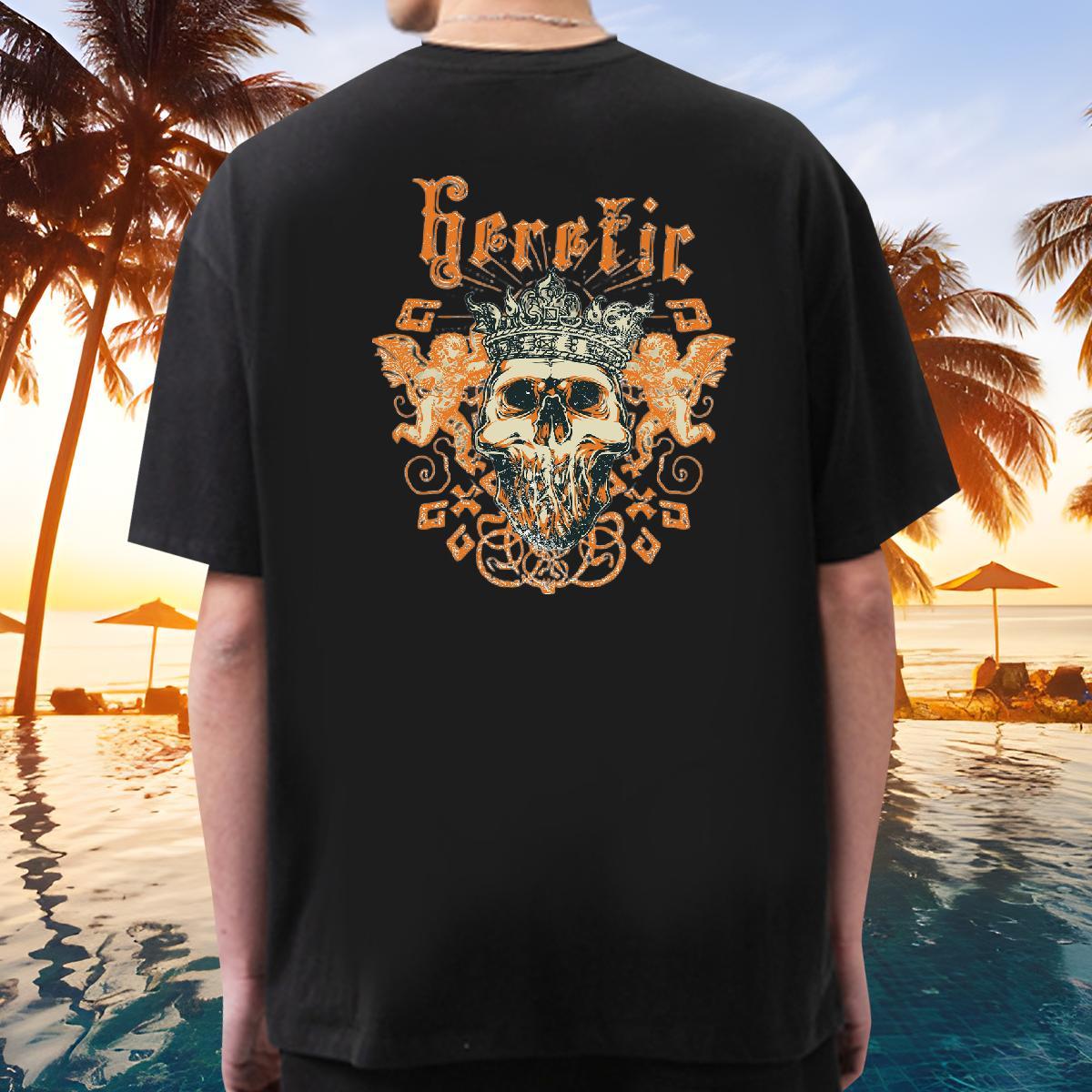 Brand T Shirts Men 230g Cotton skull Outdoor DIY Printed Crew Neck Breathable Couples T Shirts Classic Top Tees