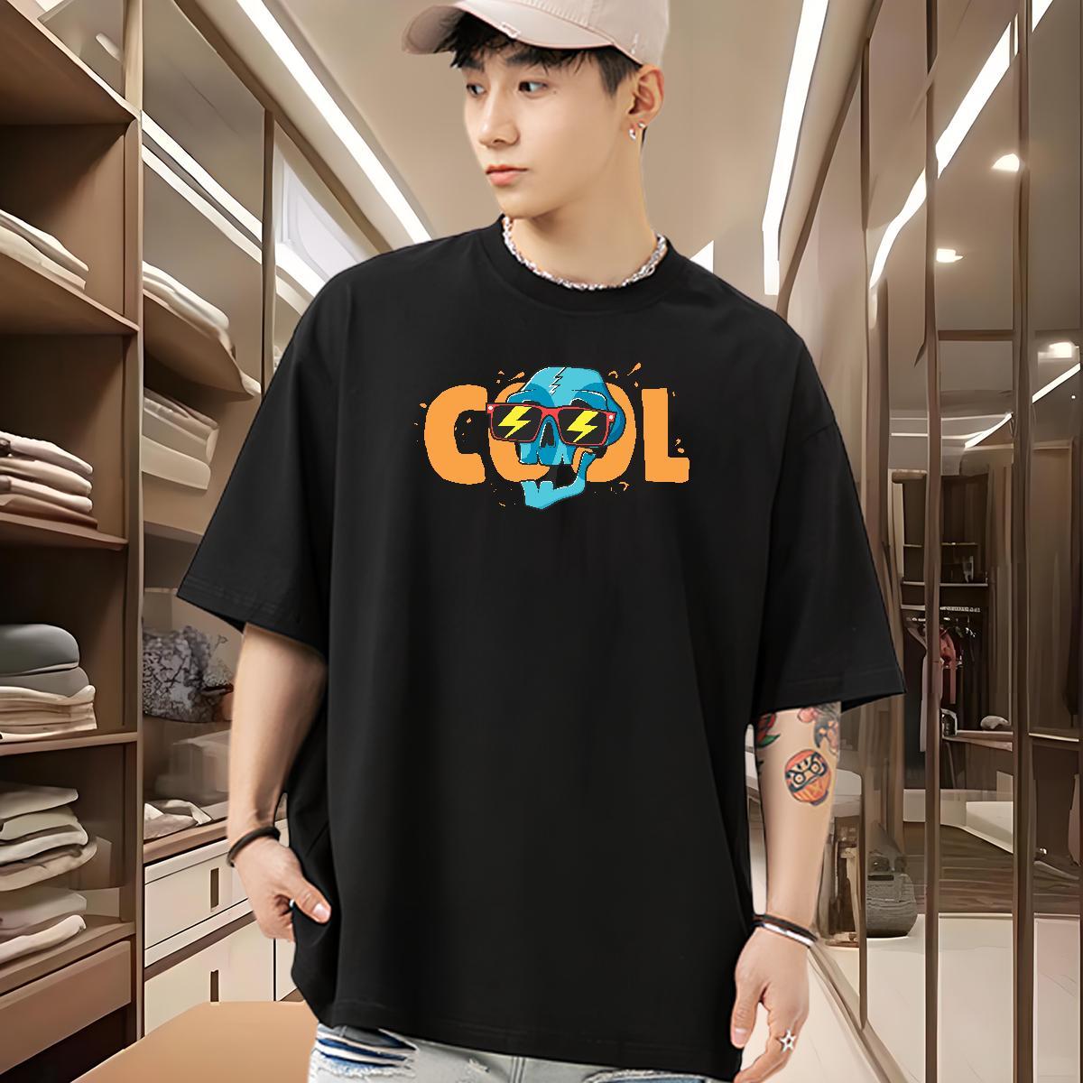 Popular Man T Shirts 230g Cotton skull Hip Hop Street Anime Print Breathable Men Tees New Clothings