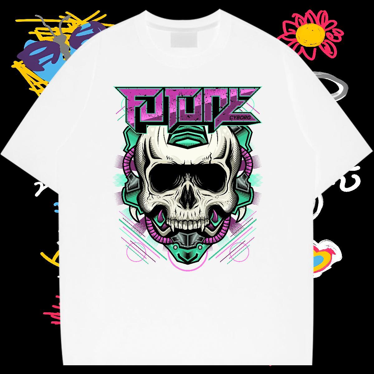 Comfortable T Shirts Men 230g 100% Cotton skull High Street Hip Hop Black White Crew Neck Breathable Couples T Shirts 2024 Designer Tee Shirt
