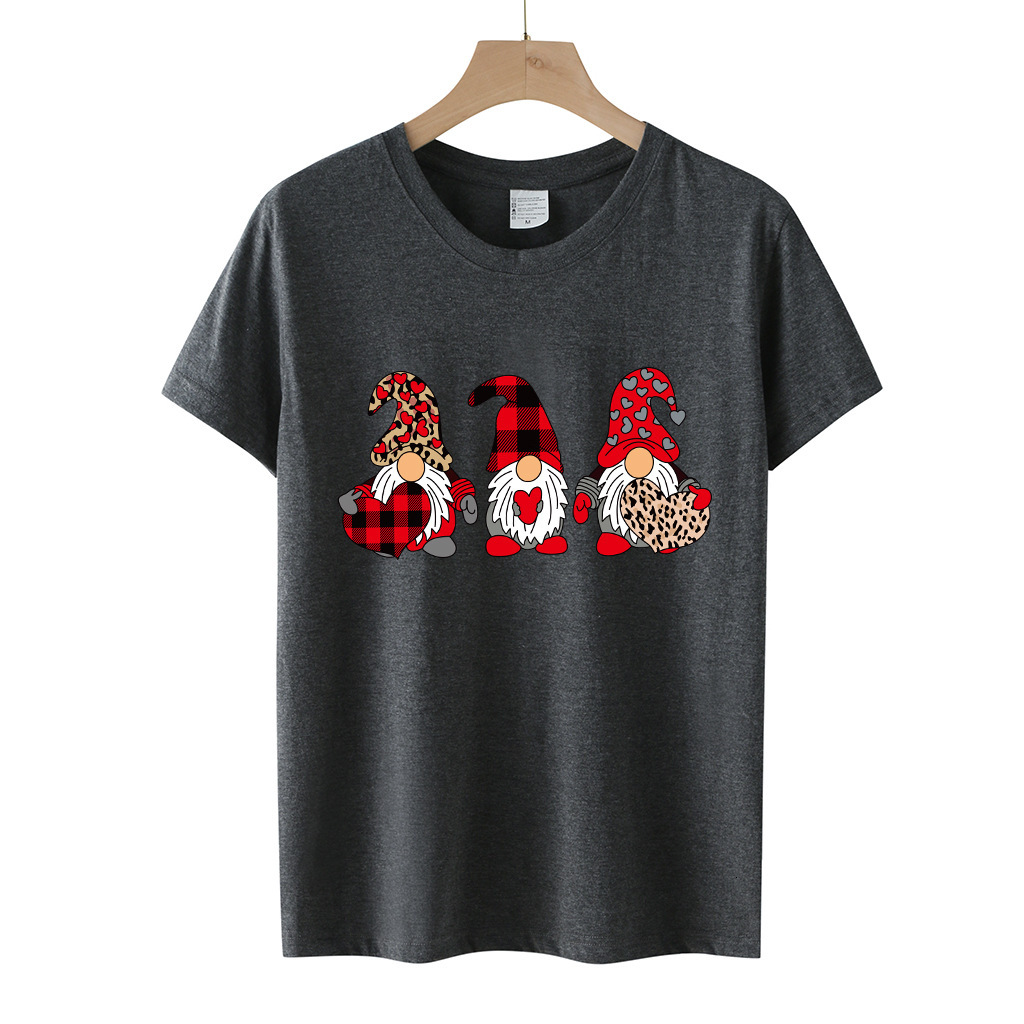 Valentine's Day New Product: Lover Dwarf Printed Hoodie Cotton Loose Short sleeved Women's T-shirt dongdumaoyi