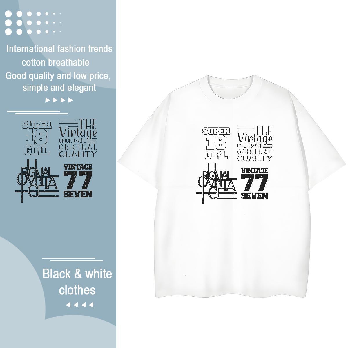 Unisex Woman Tshirt 230g Pure Cotton letter Beach T-Shirts Breathable Short Sleeve Anime Print Clothes Shirt