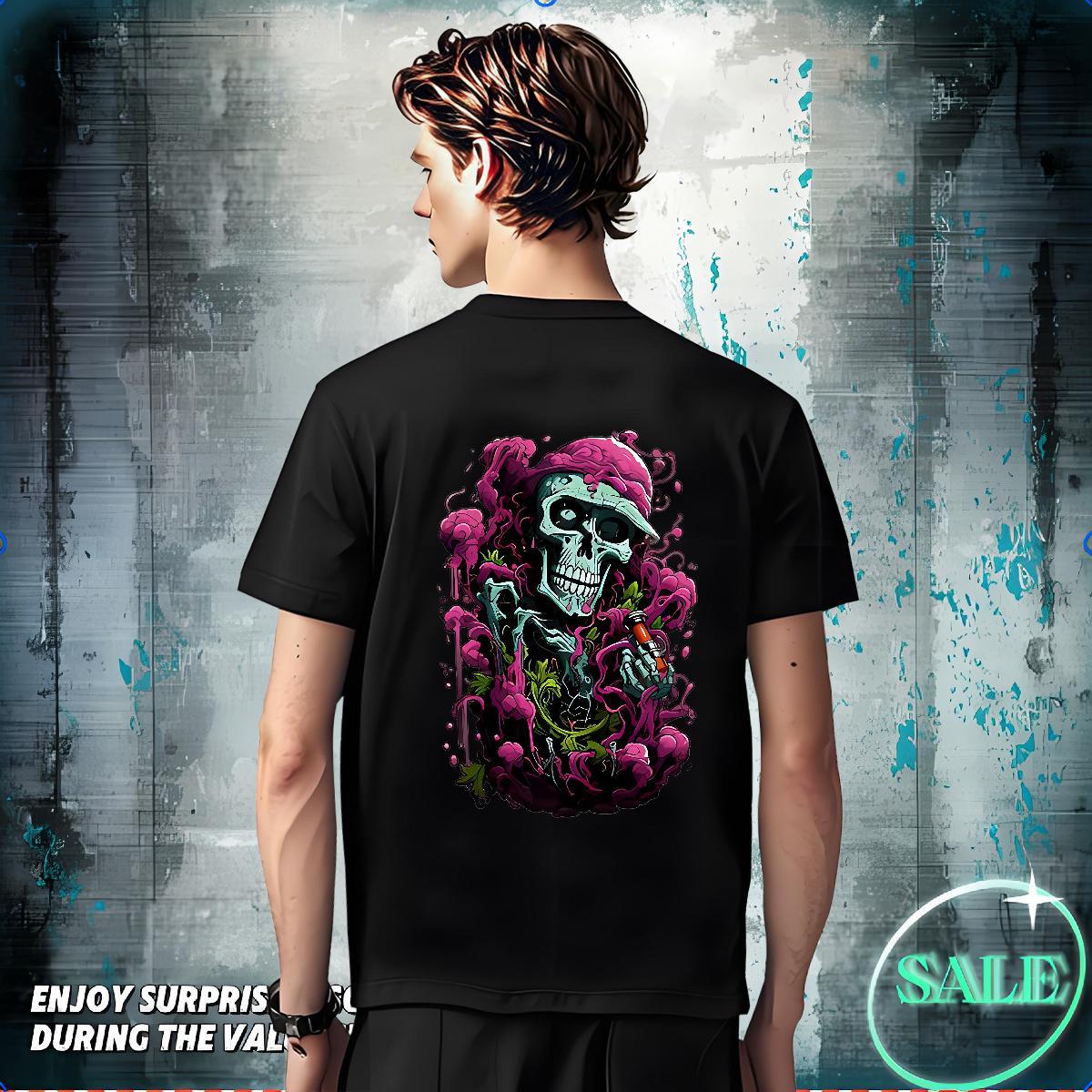Free Shipping Man T Shirts 230g Pure Cotton skull Sports Casual Cartoon Printing L-4XL Breathable Crew Neck Couples T Shirts New Designer Tees