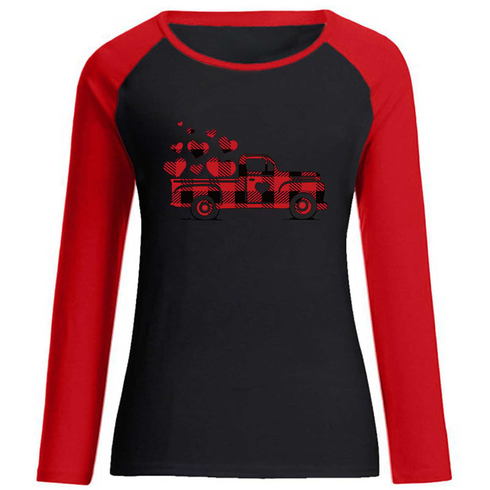 Autumn New Women's Top with Shoulder Insertion Valentine's Day Love Truck Long Sleeve T-shirt dongdumaoyi