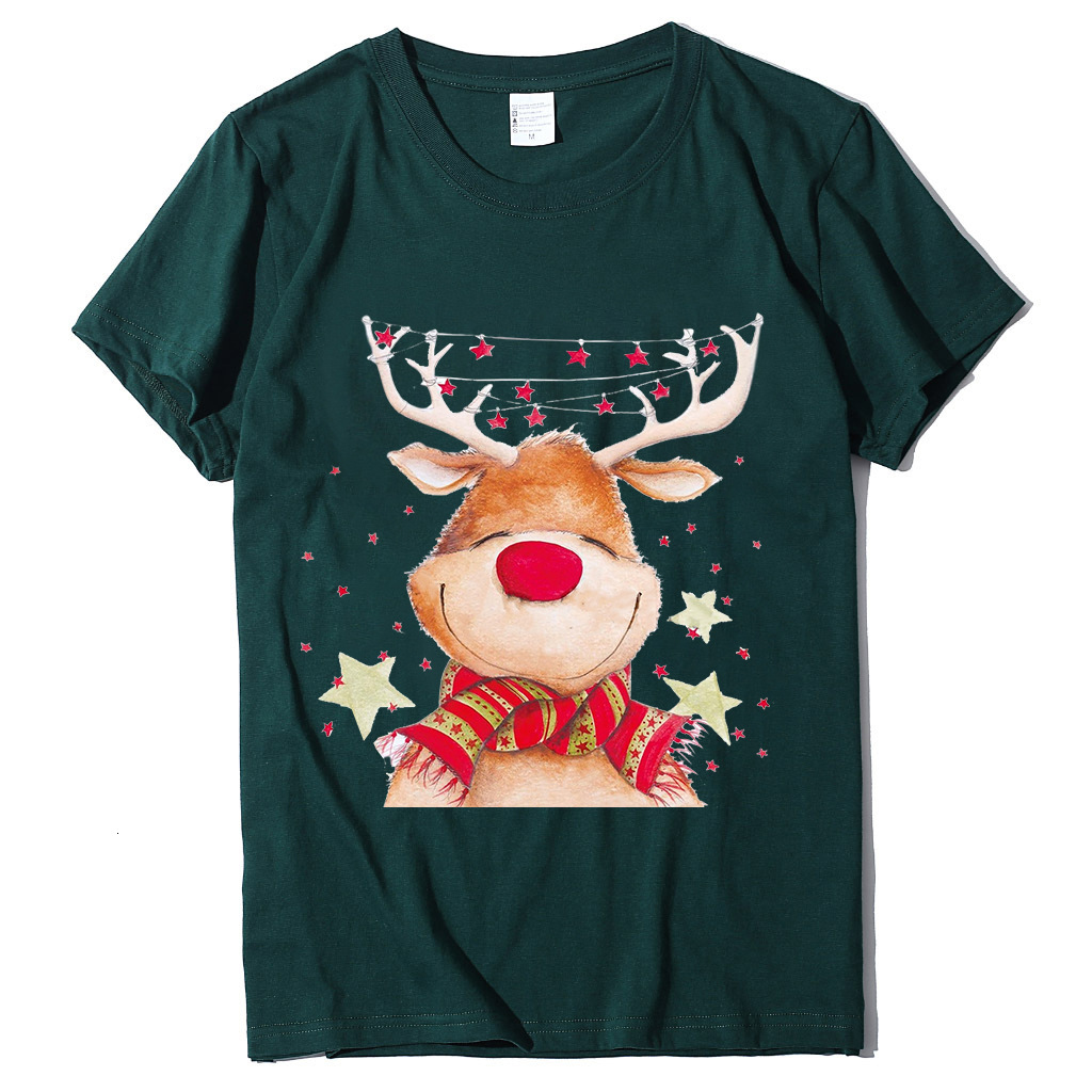 New Christmas Top Round Neck Elk Printed Women's T-shirt dongdumaoyi