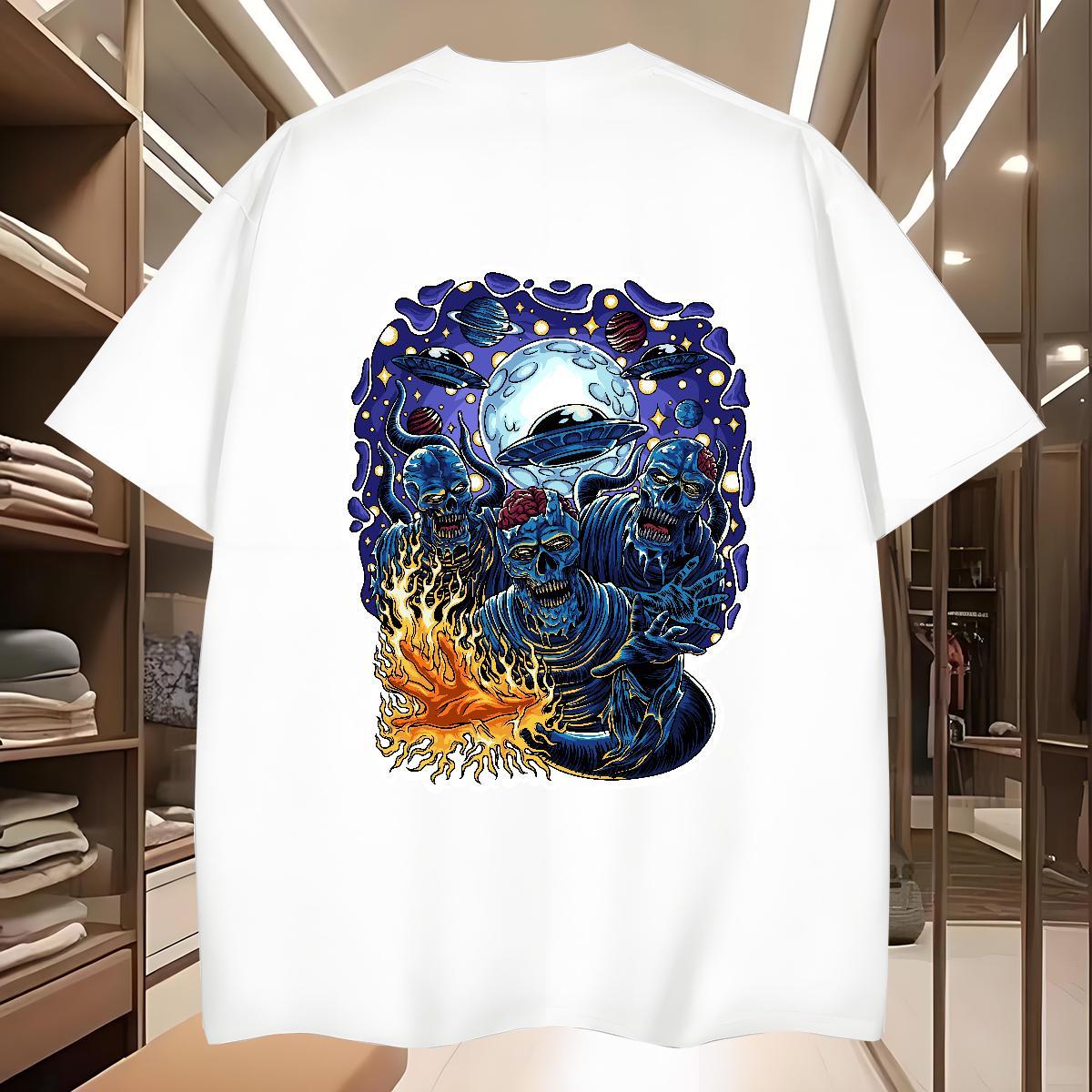 Cool T Shirt For Man 230g Cotton skull Hip Hop Street Anime Round Neck Short Sleeve Men Tees Fashion Design Tops Shirt