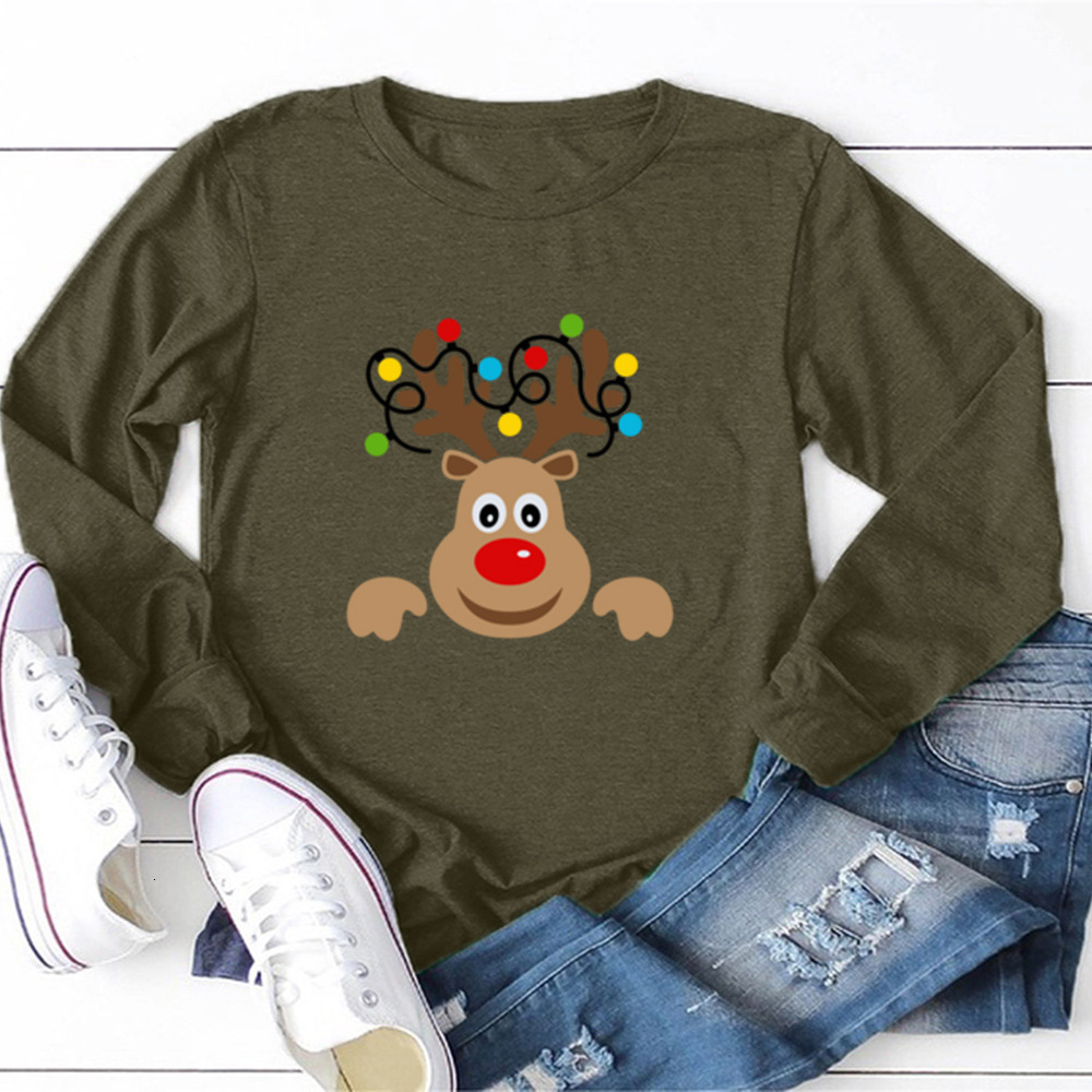 Autumn new couple outfit with reindeer cartoon print round neck casual long sleeved shirt dongdumaoyi