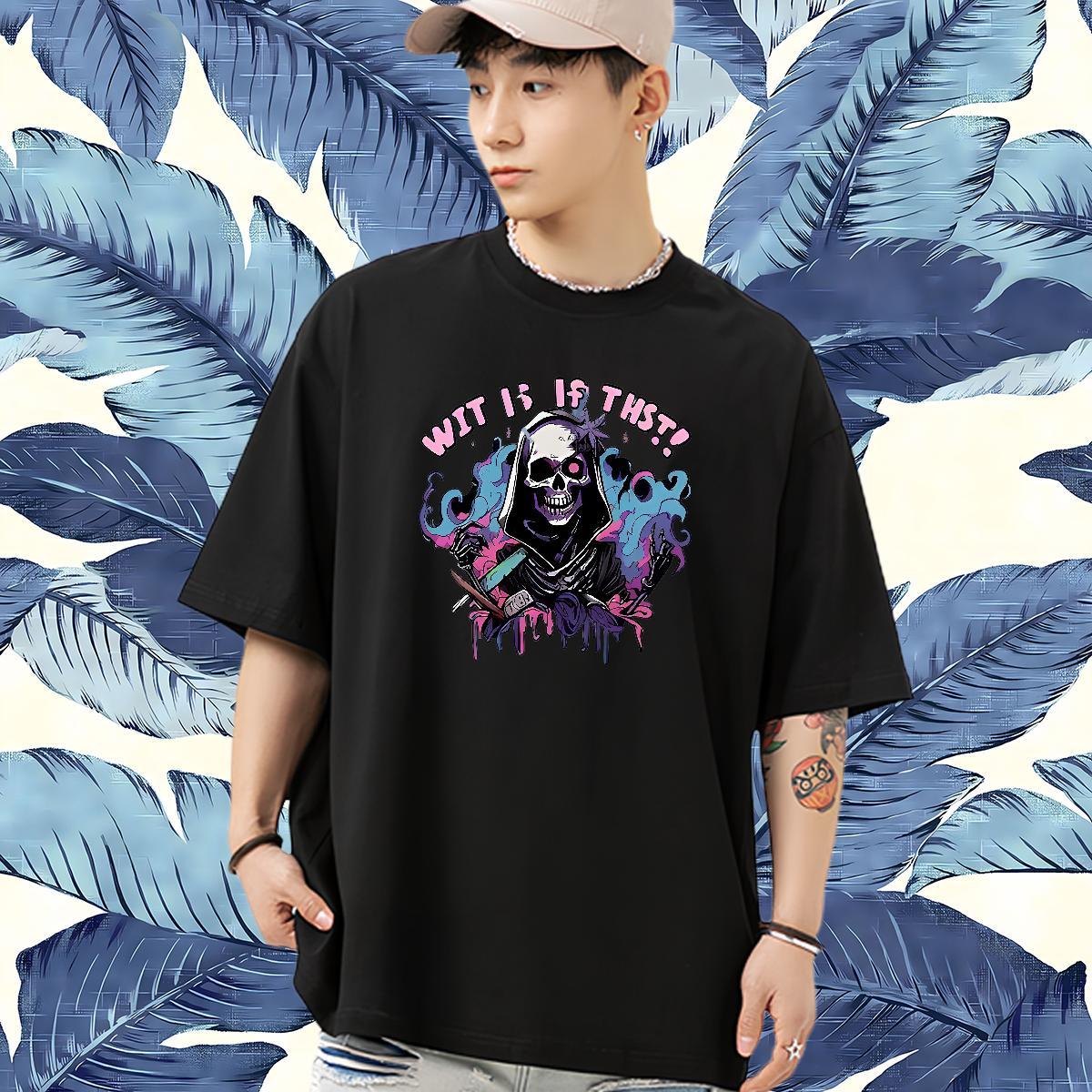 Soft T Shirts Men 100% Cotton 230g skull Street Wear Skull Breathable Crew Neck Men Tops Tees 2024 Tshirts