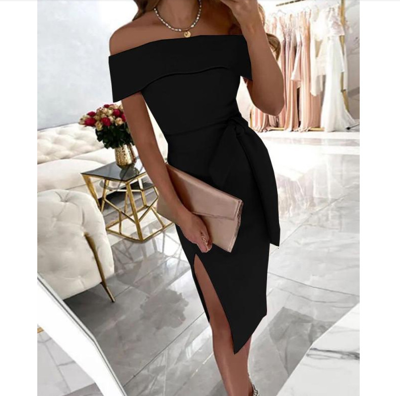 Summer Herringbone Neck Solid Strap Regular Split Dress