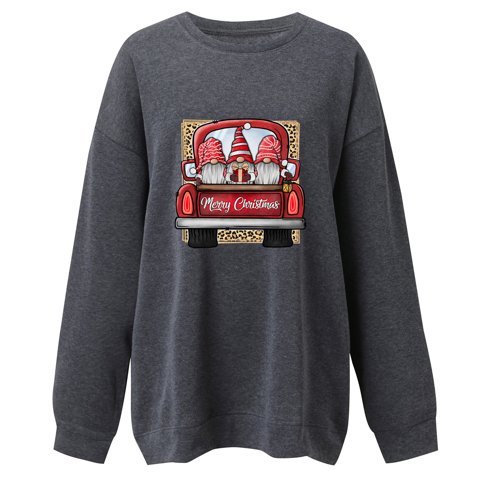 Merry Christmas off shoulder hoodie, women's round neck Santa Claus truck print hoodie dongdumaoyi