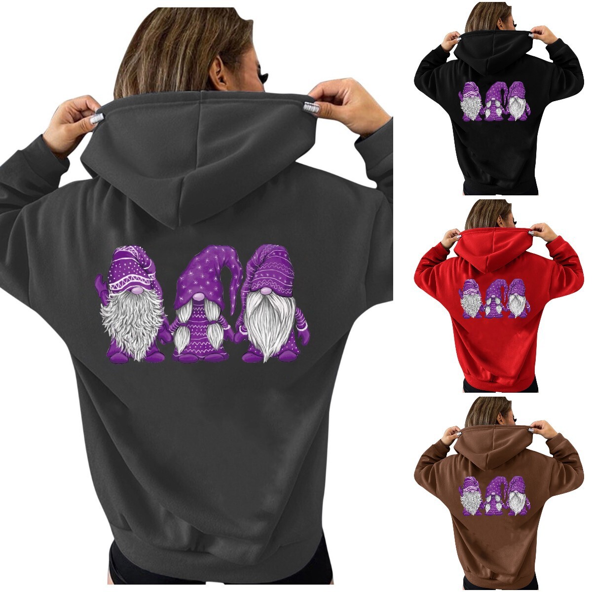 Women's hoodie, hoodie with hat, three Santa Claus printed hoodies dongdumaoyi