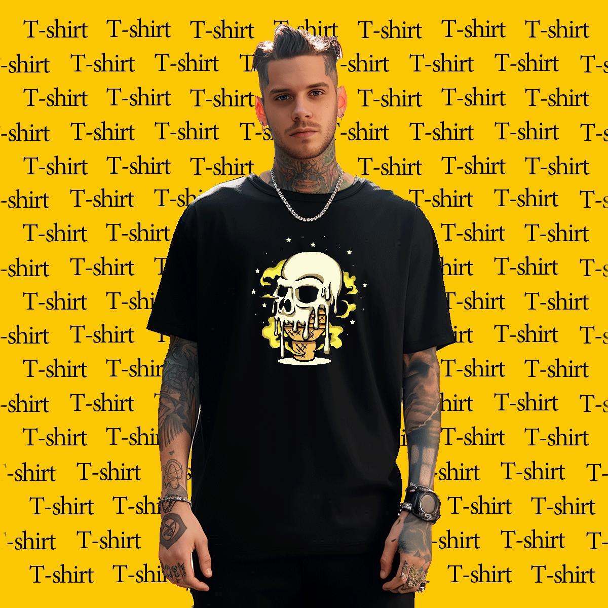 Loose Fit T-Shirts for Men 230g 100% Cotton skull Daily Wear Graphic Breathable Crew Neck Mens Tshirts New Designer Top Tees