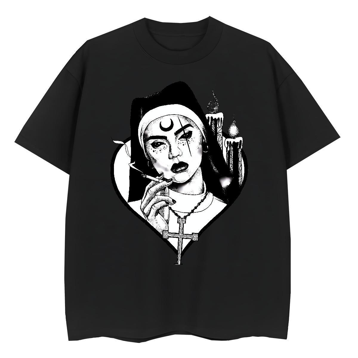 5A Couples T Shirts 230g Pure Cotton nun Hip Hop Street T-Shirts for Women Crew Neck DIY Anime Printed Clothes Shirt