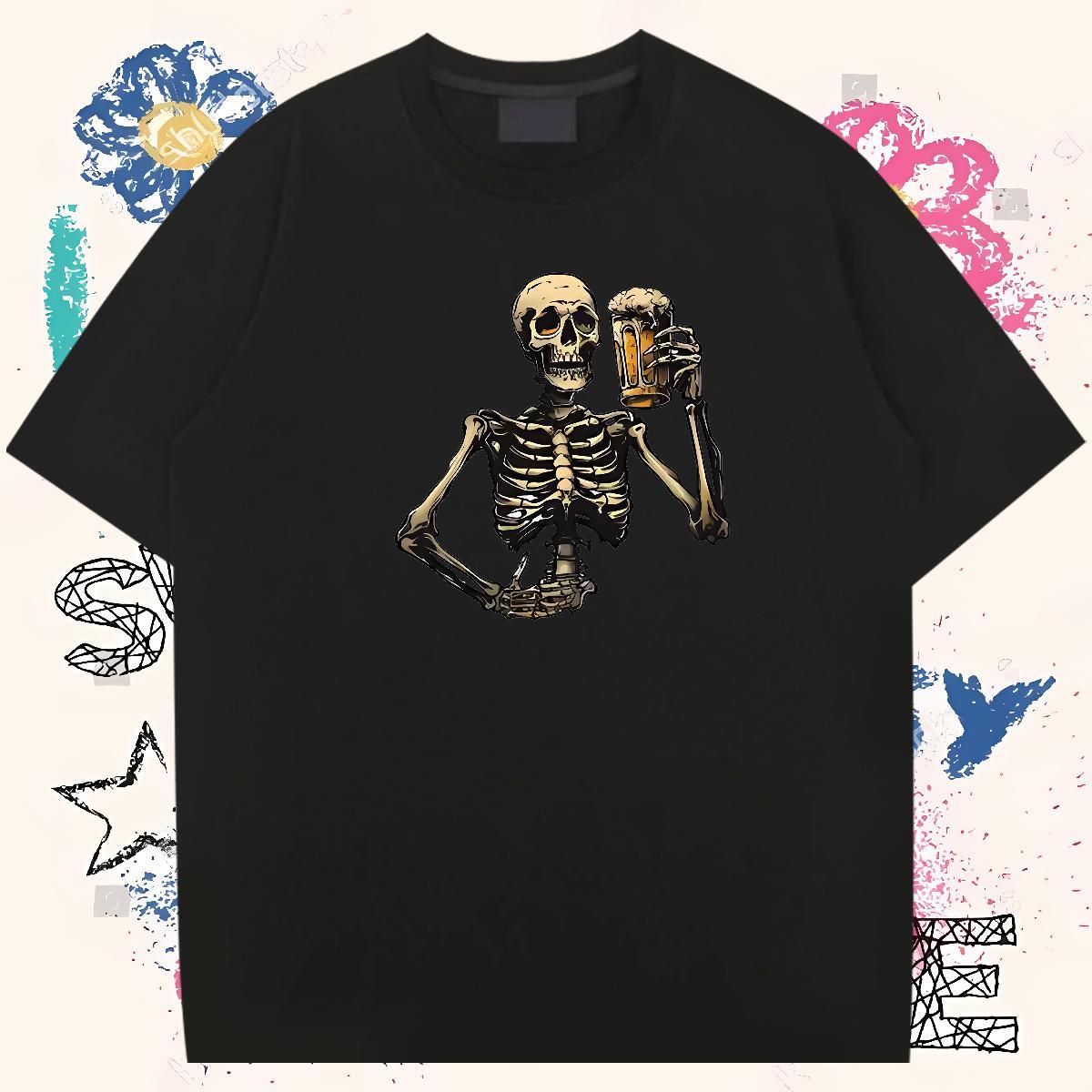 Popular Mens T Shirts 230g 100% Cotton skull High Street Hip Hop Custom Anime Breathable Short Sleeve Couples T Shirts Fashion New Tshirts