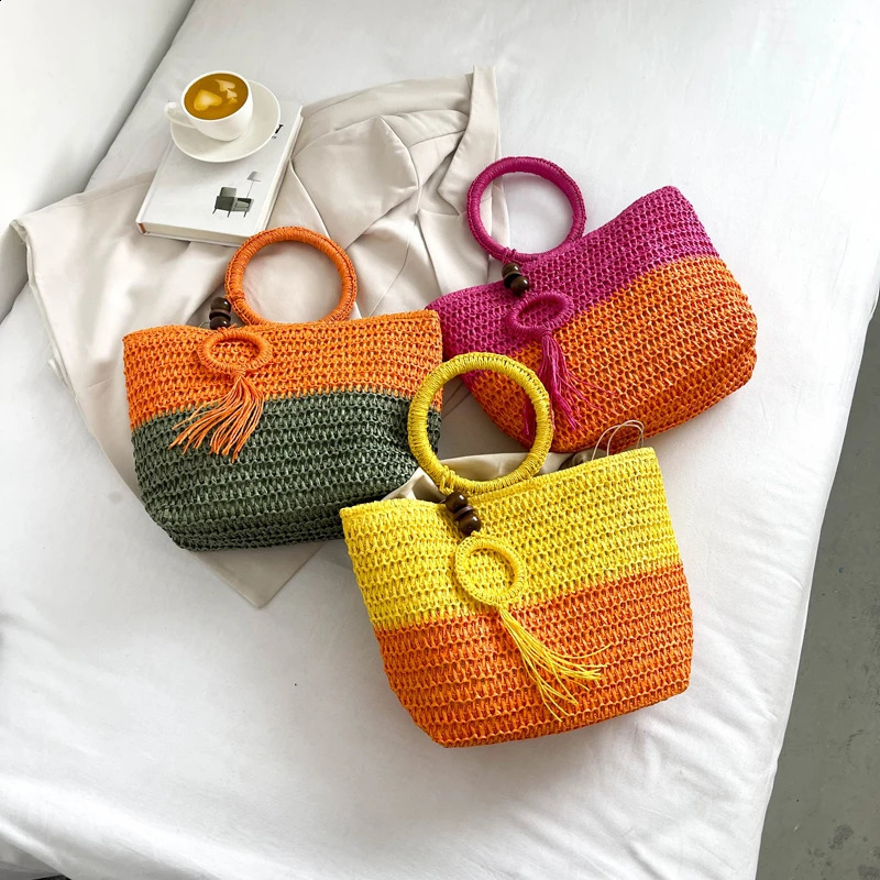 Big Bag For Women Large Travel Beach Bag Handbag Summer Round Top Handle Tote Bag Fashion Basket Shopper Bag 240824