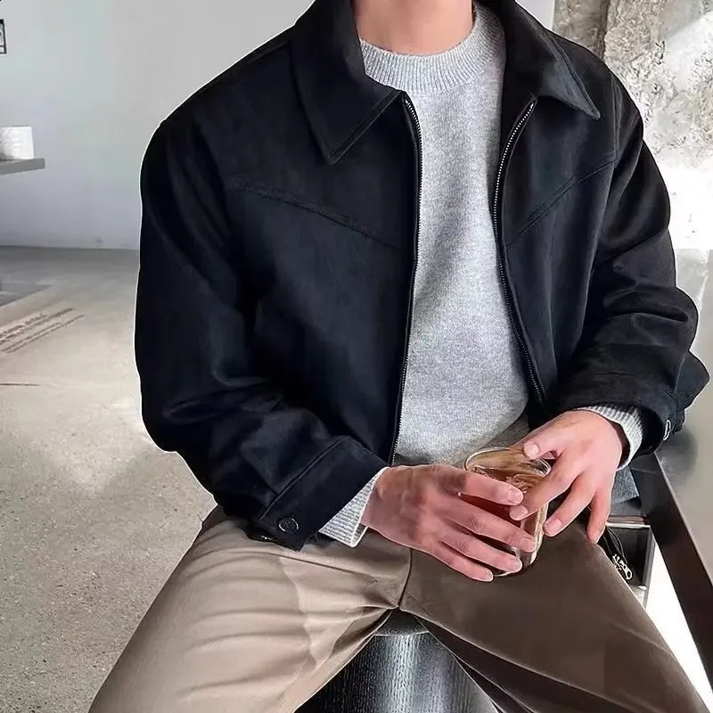 Maillard Vintage Mens Jacket American Style Brown Coffee Color Chamois Leather Velvet Cropped Aviation Jacket For Spring Autumn 240824