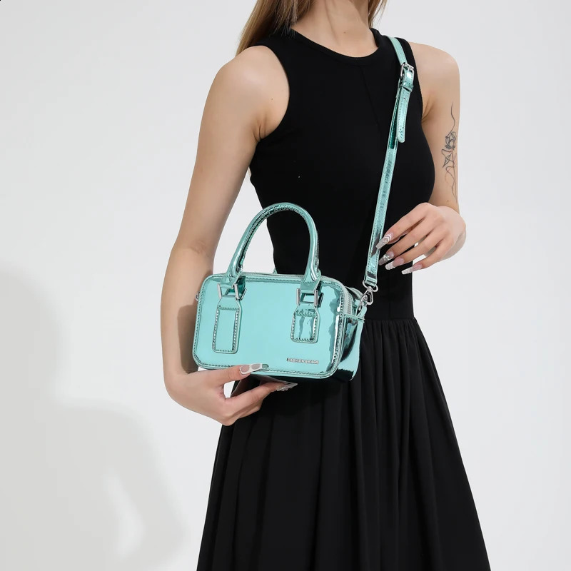 Silver Shoulder Bag For Women Summer Mini Small Phone Purse Glossy Pu Leather Crossbody Bag Female Handbags 240826