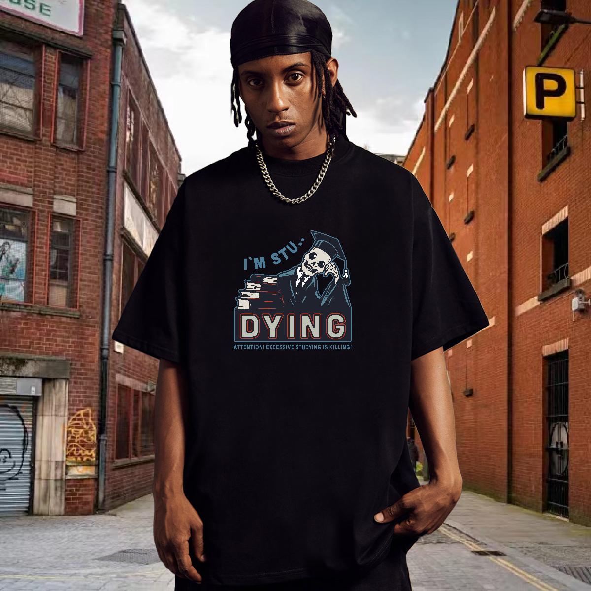 Free Shipping Men T Shirts 100% Cotton 230g skull Beach Black Oversized Breathable Short Sleeve Tshirts Customized Clothings