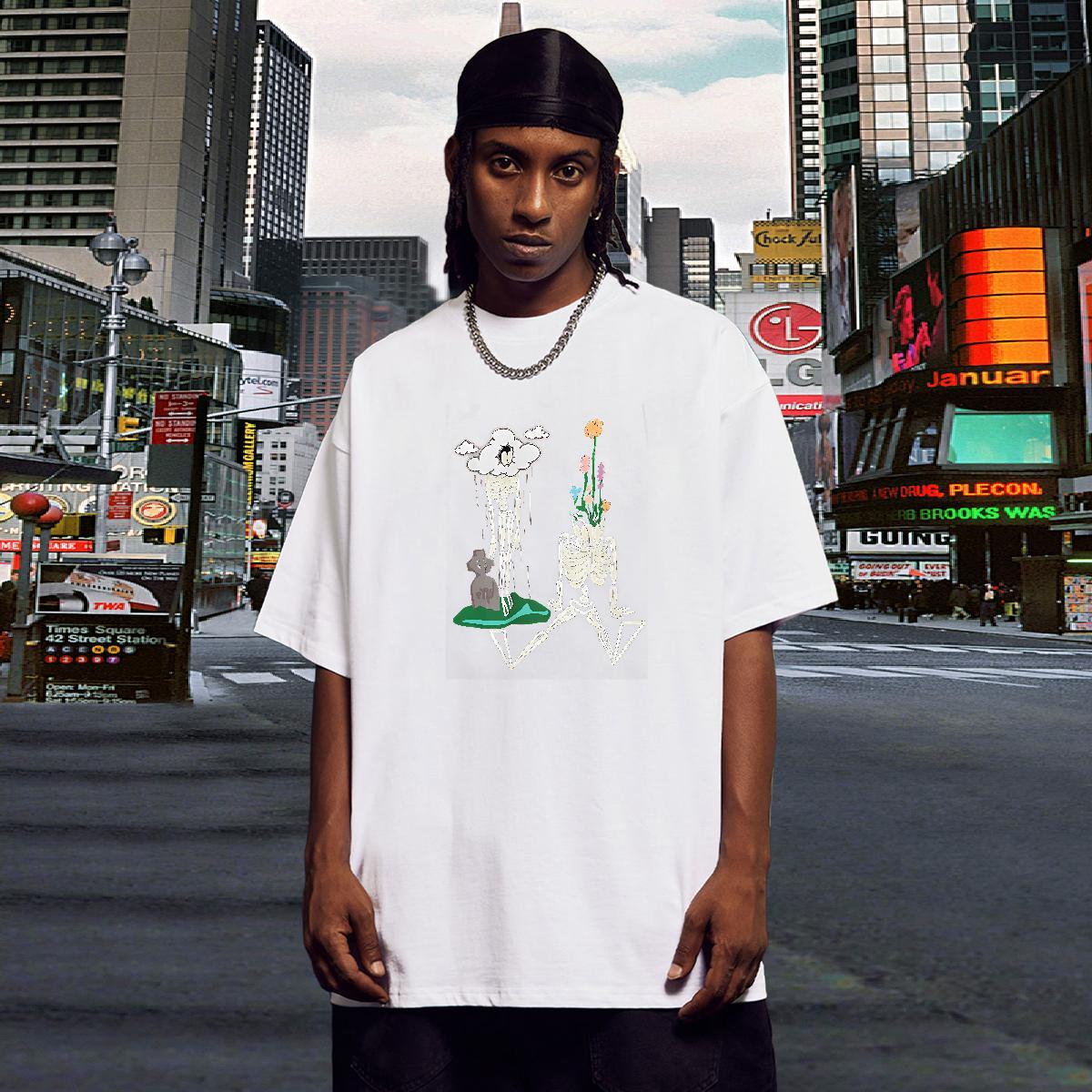 Brand Mens T Shirts 100% Cotton 230g skull Casual Anime Short Sleeve O-Neck Men Clothes T-Shirt DIY Tops Shirt