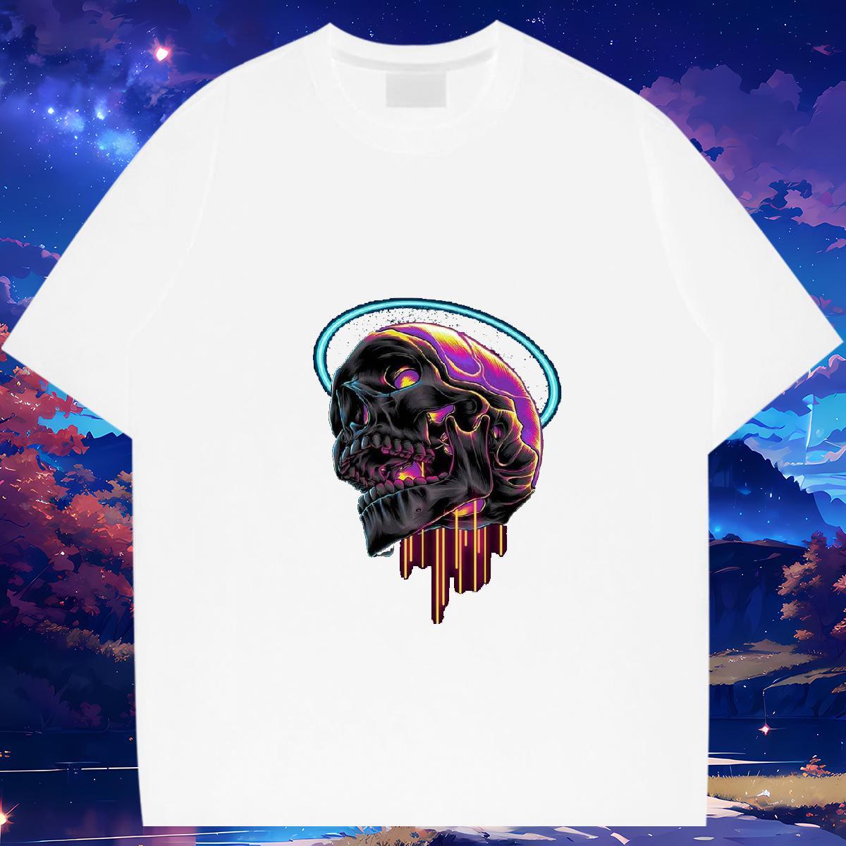 Free Shipping T-Shirts 230g 100% Cotton skull Beach Oversized 3XL 4XL Round Neck Short Sleeve Men Clothes T-Shirt 2024 Tshirts