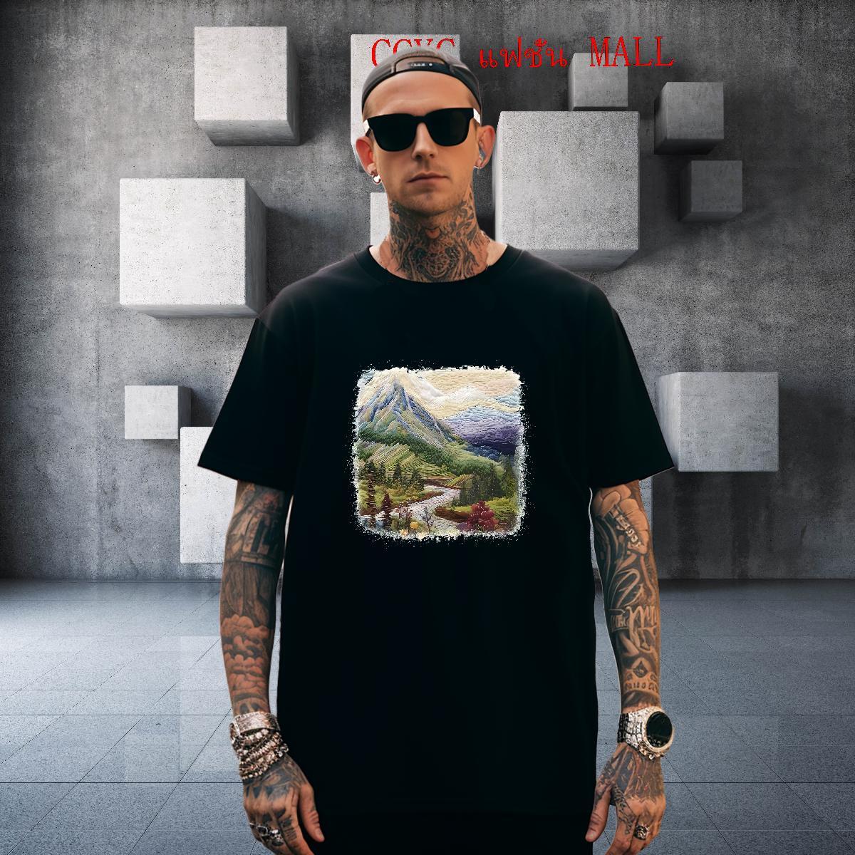 Brand T-Shirts for Men 230g Pure Cotton Mountain Summer Casual Oversized Short Sleeve O-Neck Mens Tshirts 2024 New Tops Tees