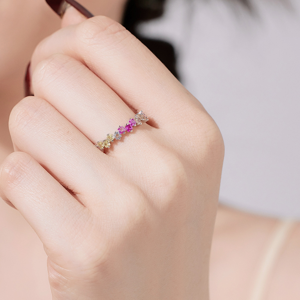 S Sier Design Sense Small, Irregular Inlaid Colorful Zircon Light Women's Closed Ring