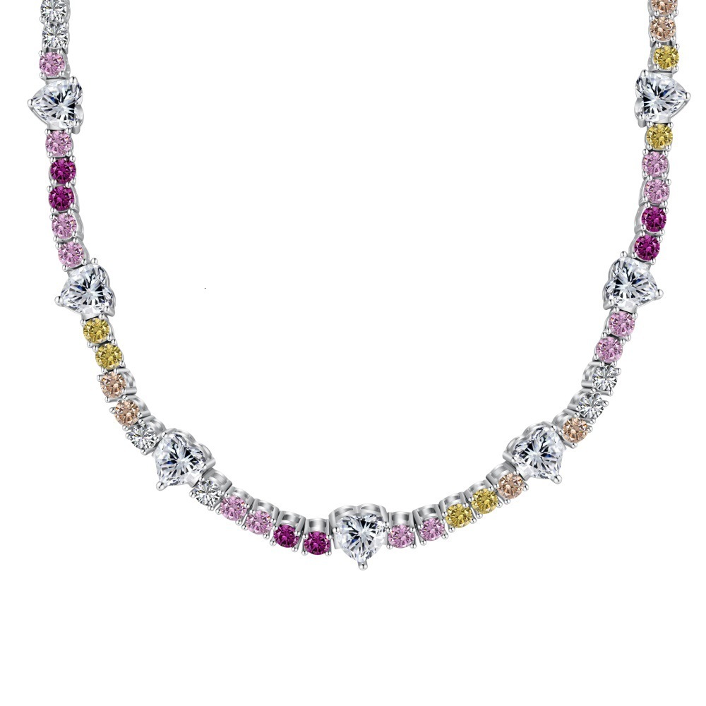 Wedding New S Pure Sier Women's Necklace Full Diamond Colorful Zircon Love Balloon Design Feel Neck Chain