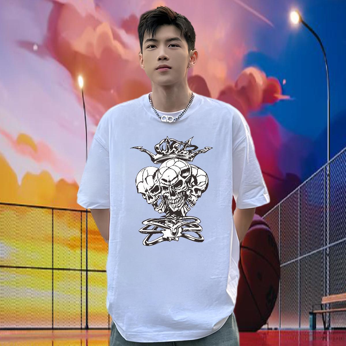 Designer Men T Shirts 100% Cotton 230g skull Street Skull O Neck Short Sleeves Men Tops Tees Classic Casual Tees Shirts