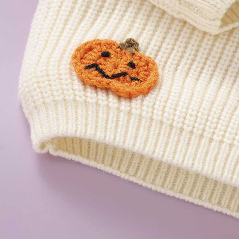 New Baby Boys and Girls Clothing Winter Orange Halloween Pumpkin Knitted Newborn Baby Unisex Sweatshirt Pulleys Purple Toddler JumperW240824