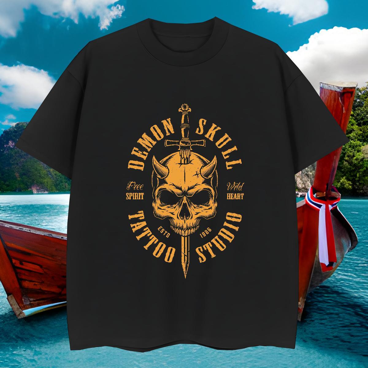 Designer T Shirts Men 230g Cotton skull Casual Plus Size Custom Round Neck Short Sleeve Mens Tshirts Stylist Tops Shirt