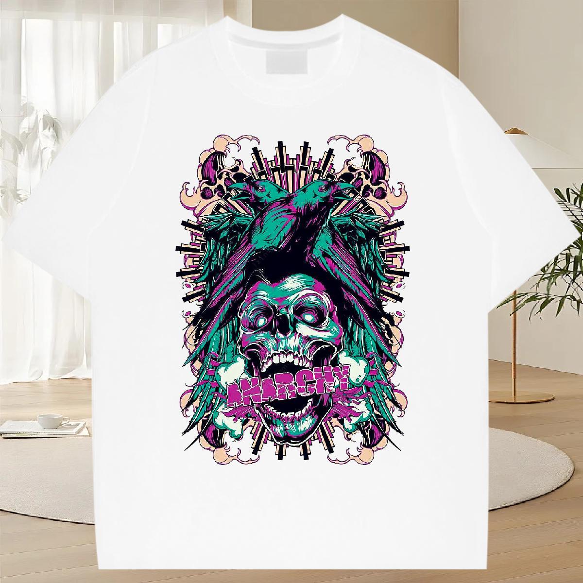Unisex T Shirt For Man 230g Cotton skull Sports Casual Floral Print Breathable Crew Neck Men Tops Tees DIY Tops Shirt