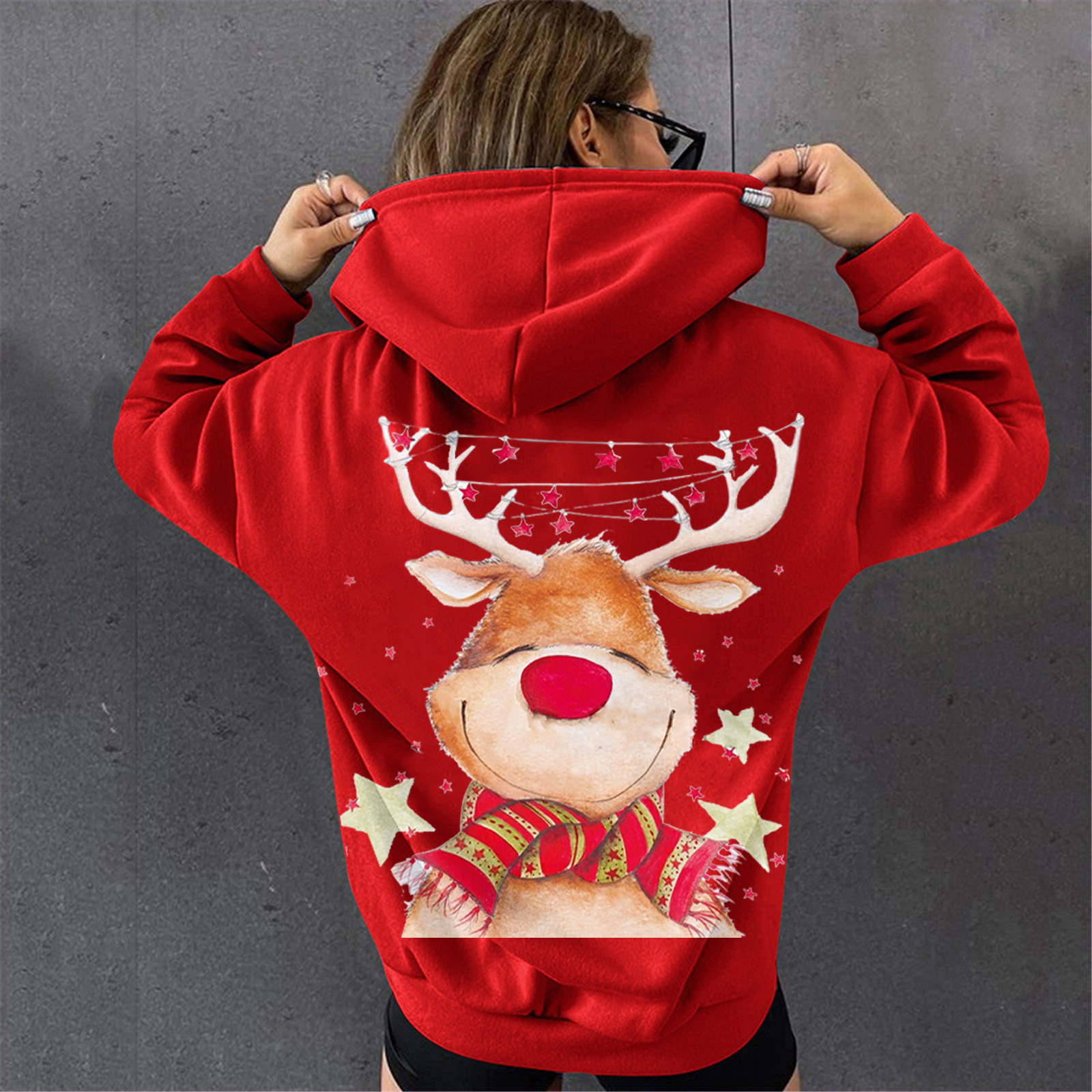 New Christmas hooded jacket for clothing, deer print women's hoodie dongdumaoyi