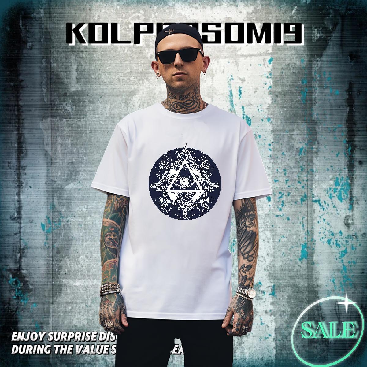 Wholesale Man T Shirts 230g Pure Cotton eye of the devil Street Customized Breathable Crew Neck Men Clothes T-Shirt 2024 DIY Tee Shirt