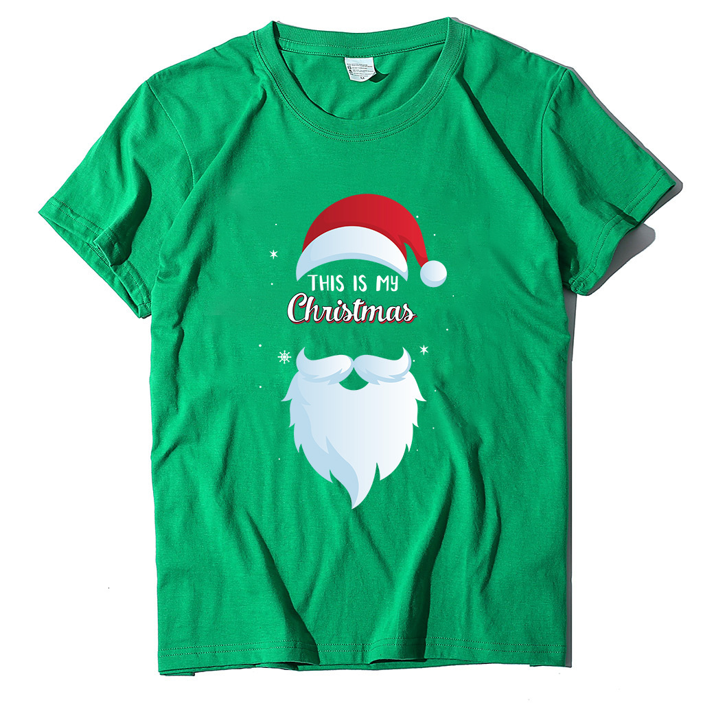 Autumn Street Trendy Round Neck Women's Short sleeved Santa Claus Print dongdumaoyi