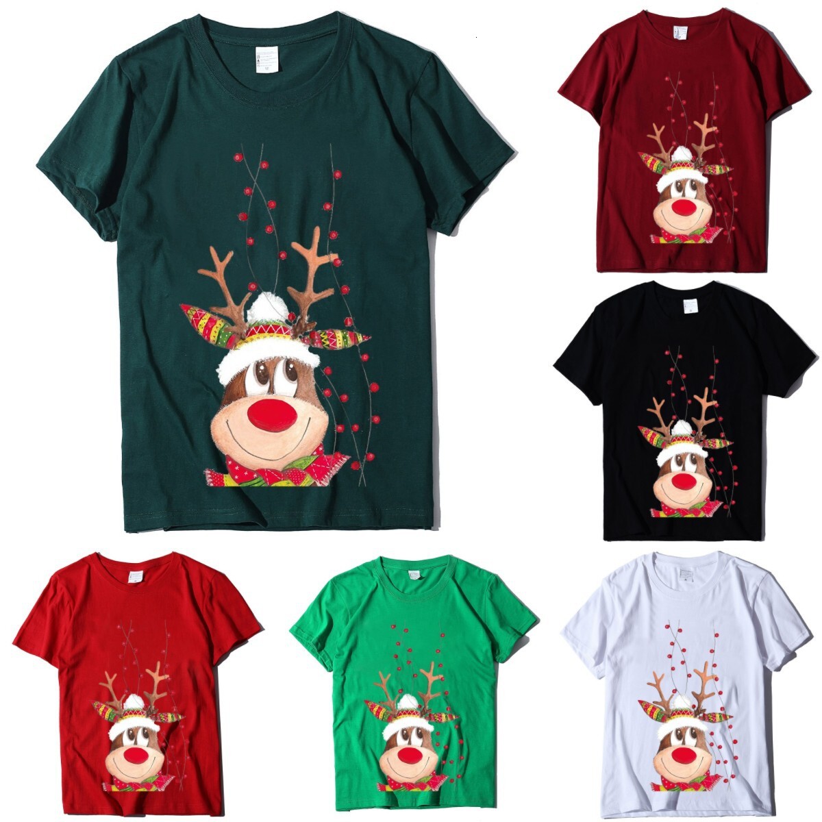 European Christmas reindeer print women's short sleeved T-shirt loose plus size top dongdumaoyi