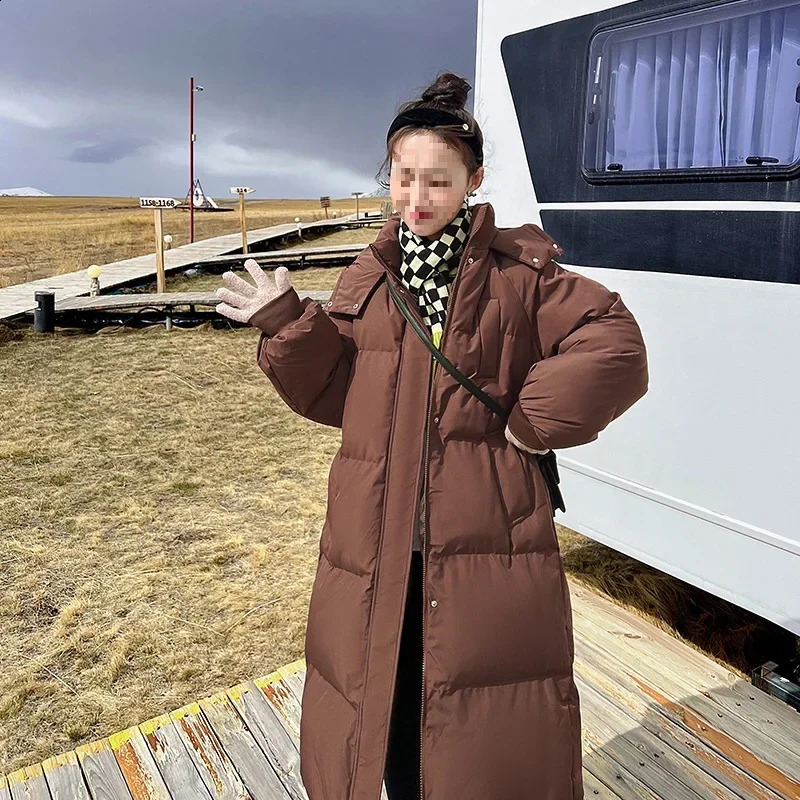 Thickened Down Cotton Padded Long Womens Coat Loose Fit Hong Kong Style Puffer Jacket Winter 2023 240824