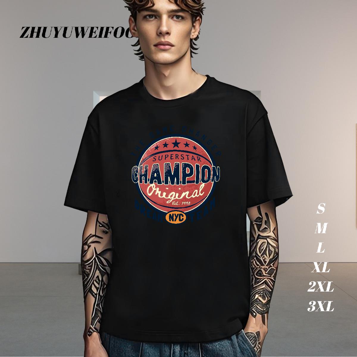 Loose Fit T-Shirts 230g Cotton basketball Daily Wear DIY Printed Crew Neck Breathable Men Clothes T-Shirt New Designer Top Tees